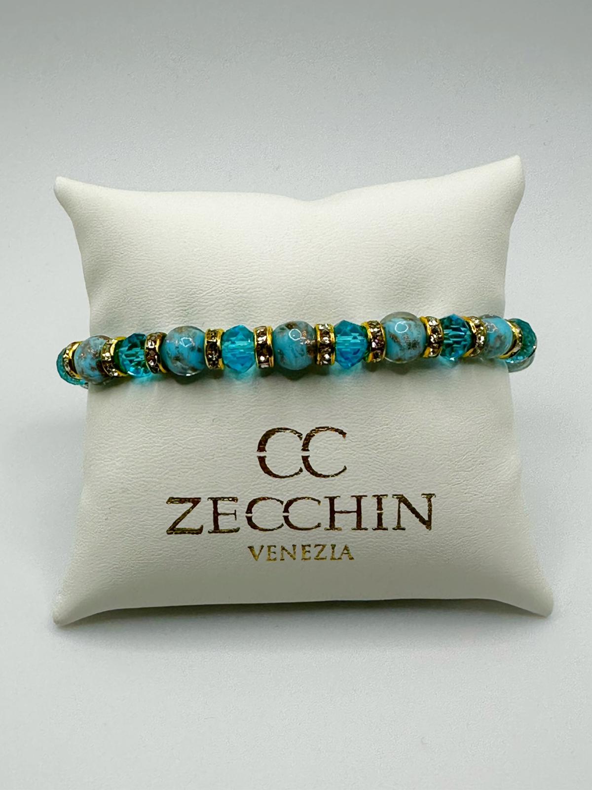 Bracciale Fenice con perle in vetro di Murano da 8 mm, colore azzurro